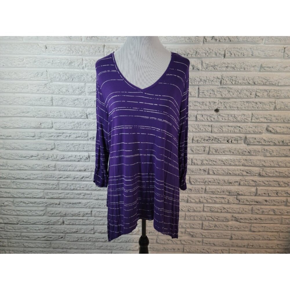 Apt 9 Women Top Extra Large Tee Tunic 3/4 Sleeve Asymmetric Shark Bite STR29E